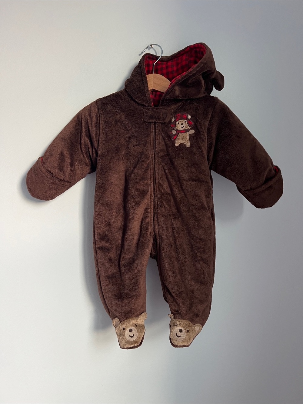 Carter's | Brown Plush Bear Hooded Footie One-Piece Comfy Cozy Winter Size 3M